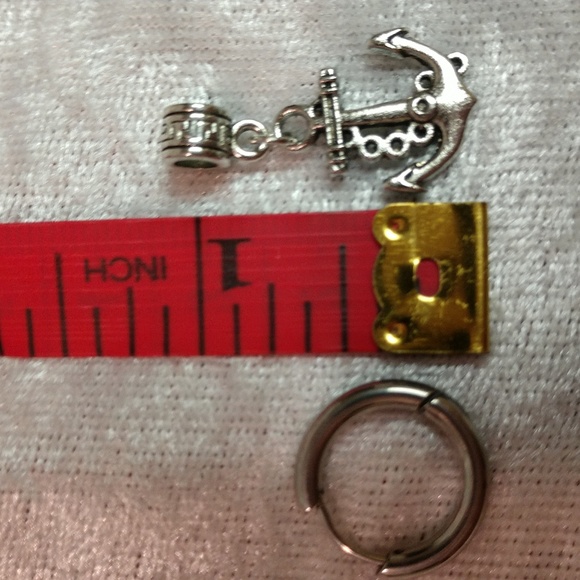 2pc Stainless Anchor Cross Earring Single Ear Silver-tone Hinged Hoop - Picture 11 of 14